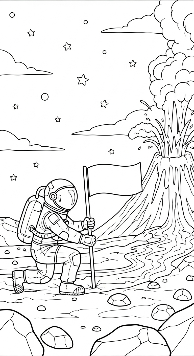 in tranh tô màu núi lửa cho bé 8 tuổi