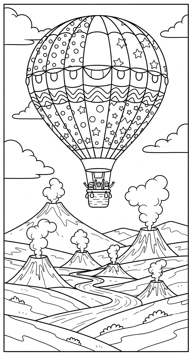 in hình tô màu núi lửa miễn phí
