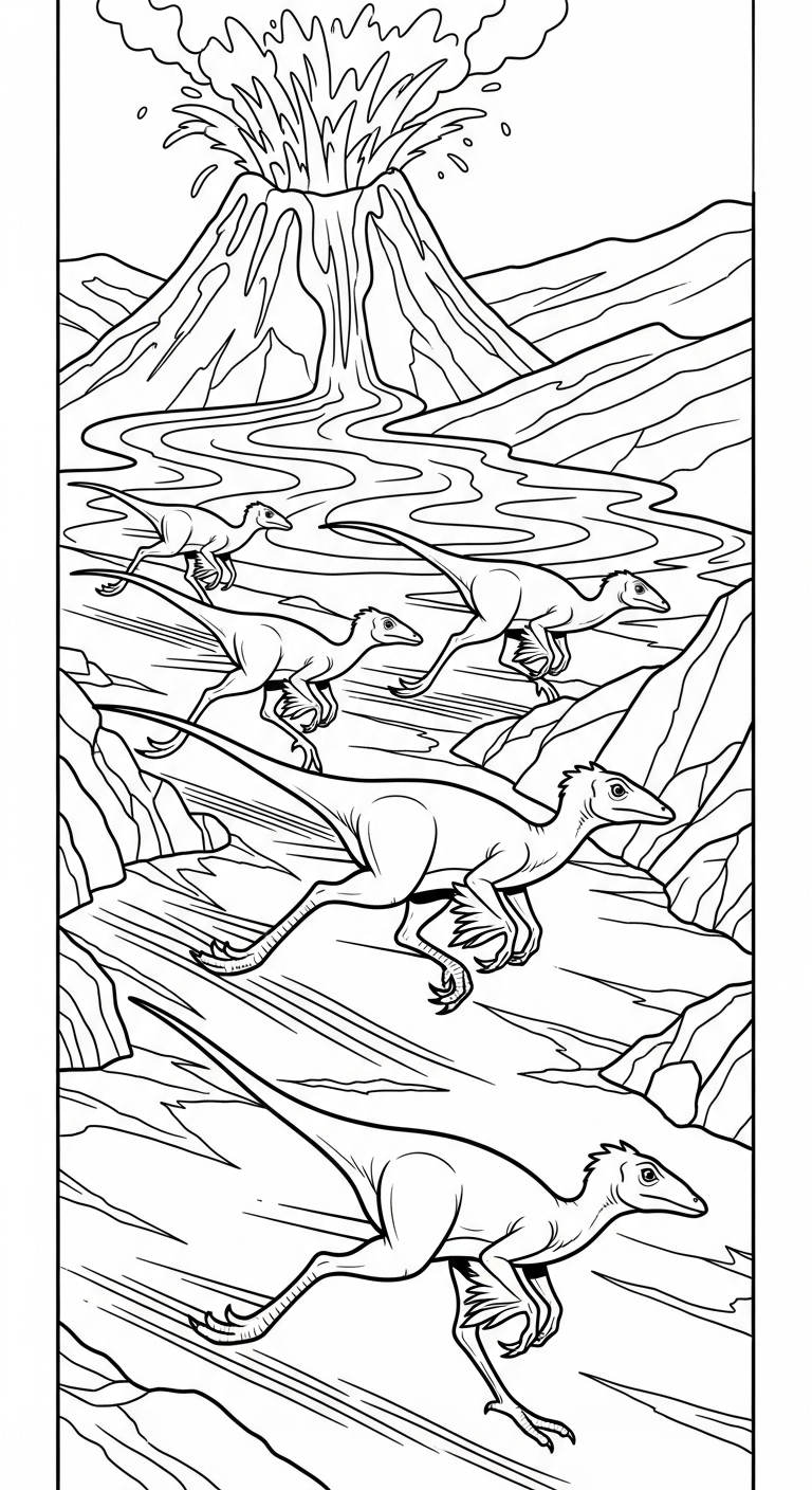 in tranh tô màu núi lửa khổ A4