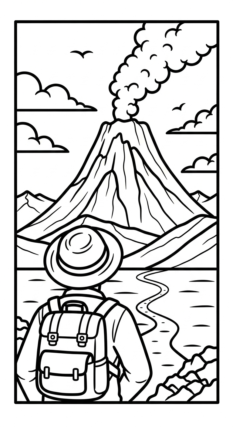 hình tô màu núi lửa cho bé 8 tuổi miễn phí