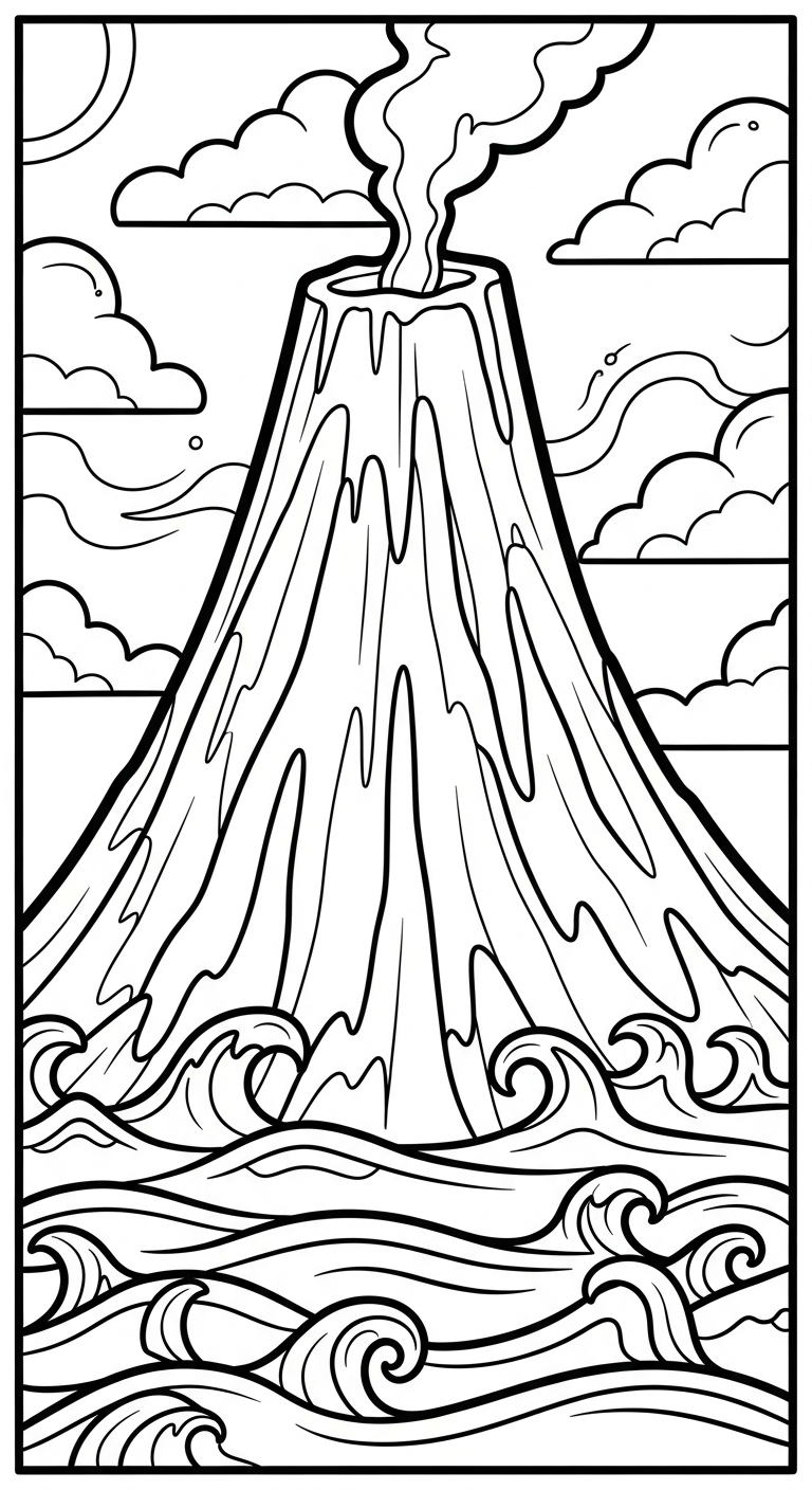 in hình tô màu núi lửa miễn phí 1