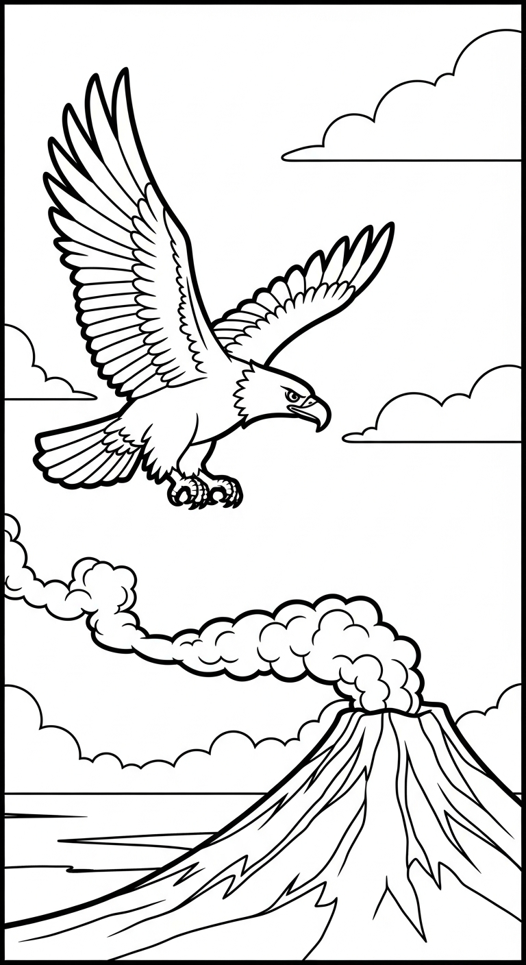 in tranh tô màu núi lửa khổ A4 2