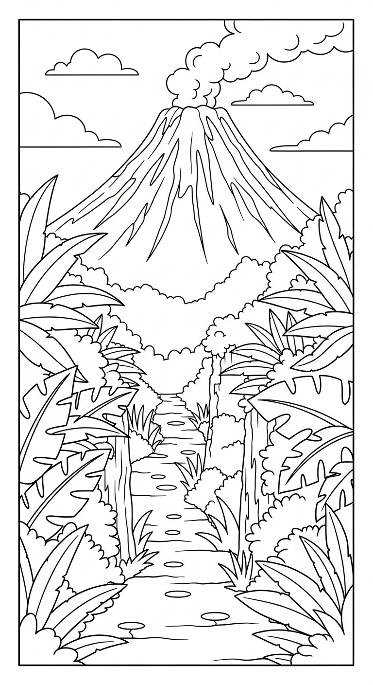 in tranh tô màu núi lửa cho bé