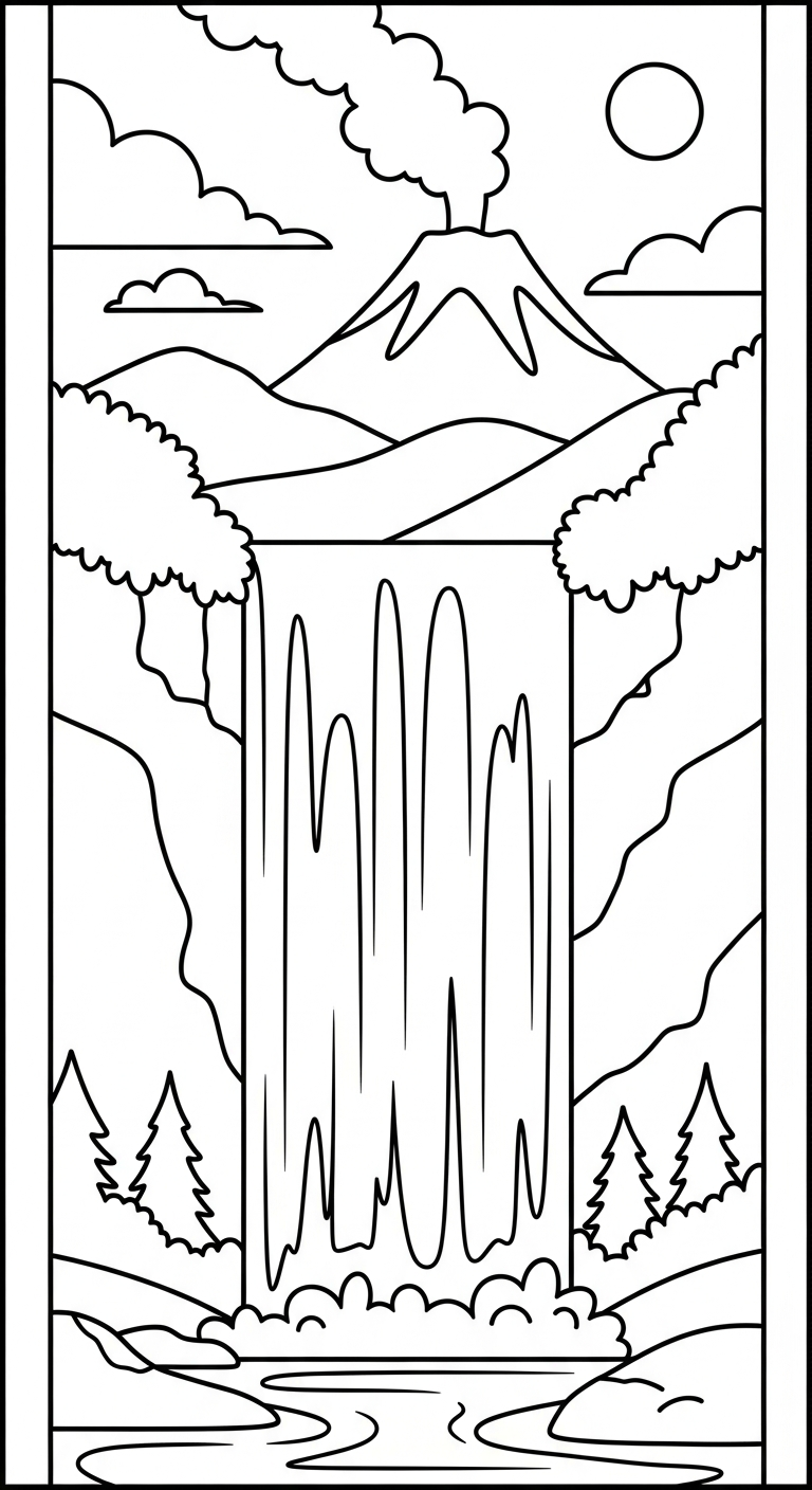 hình tô màu núi lửa cho bé