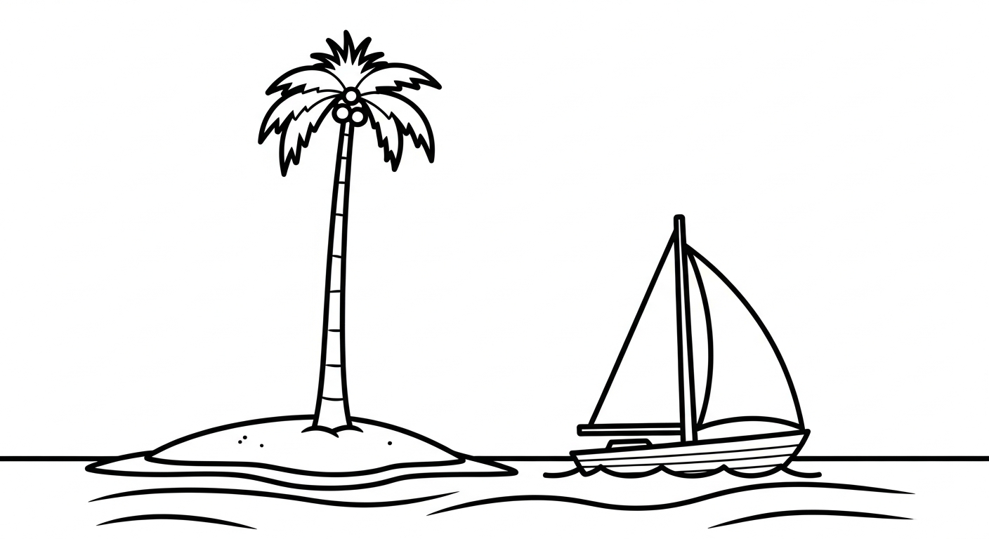 in tranh tô màu thuyền buồm cho bé