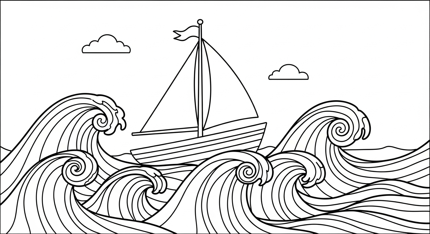 file pdf hình tô màu thuyền buồm cho bé