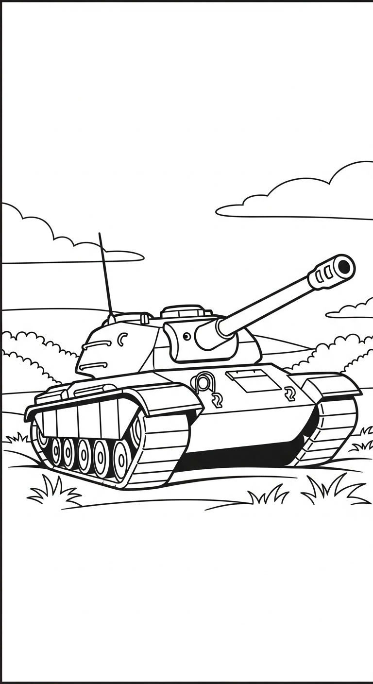 in hình tô màu xe tăng cho bé 7 tuổi