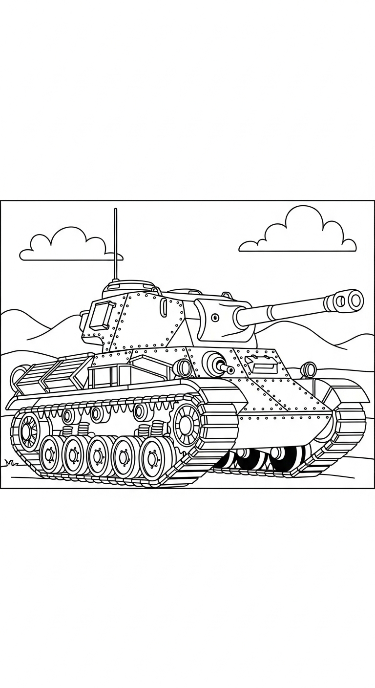 in hình tô màu xe tăng cho bé 6 tuổi