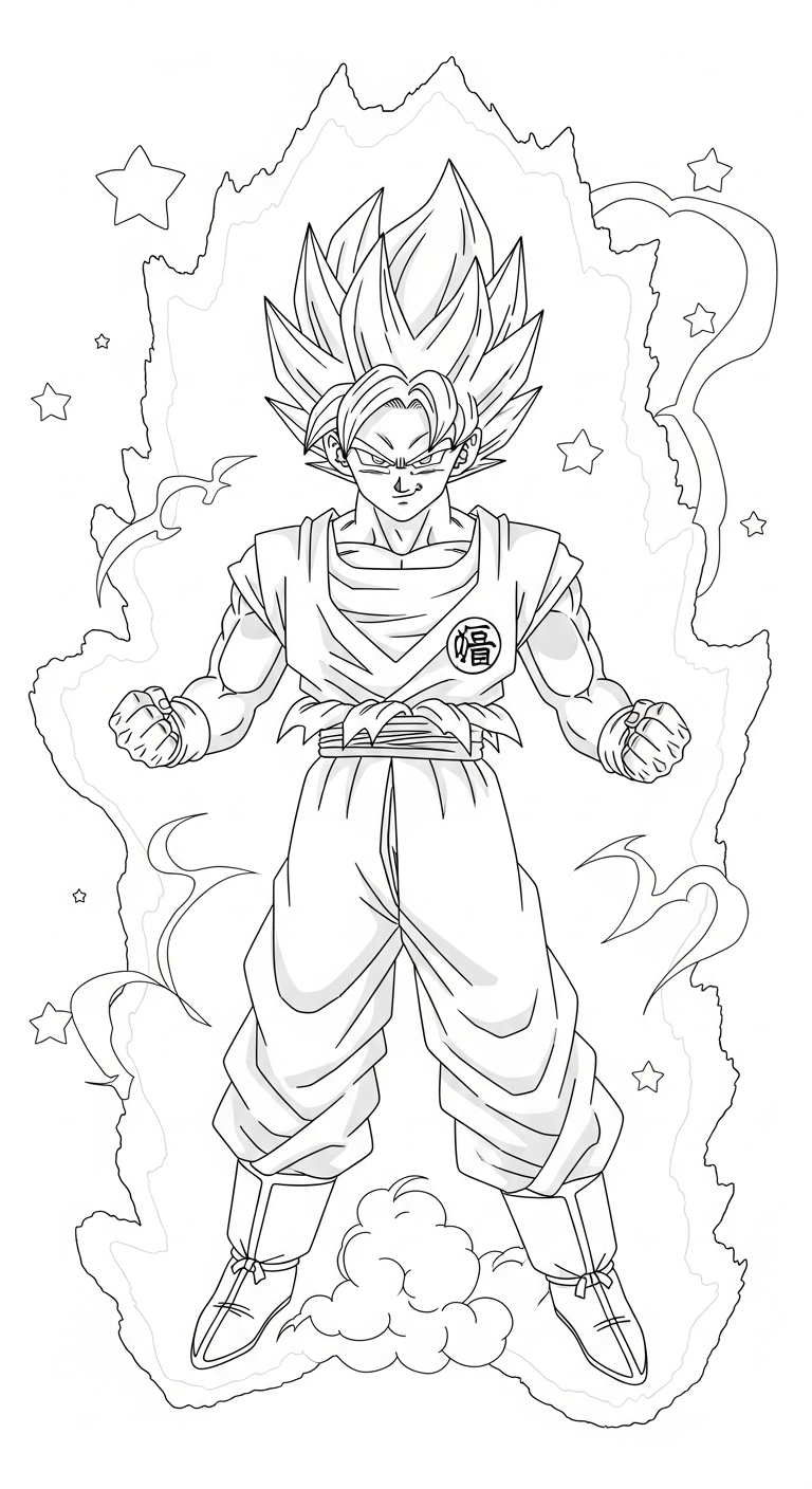 in hình tô màu Songoku khổ A4