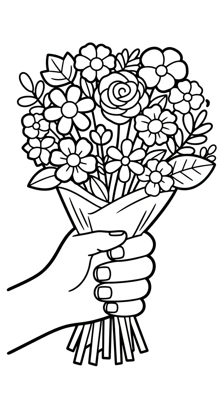in hình tô màu Bó Hoa cho bé 3 tuổi
