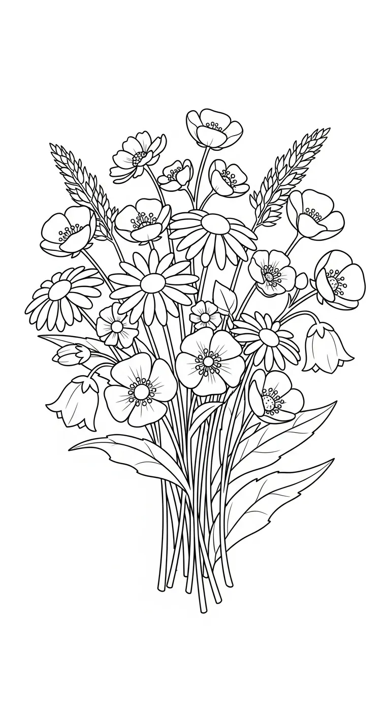 in hình tô màu Bó Hoa cho bé 7 tuổi