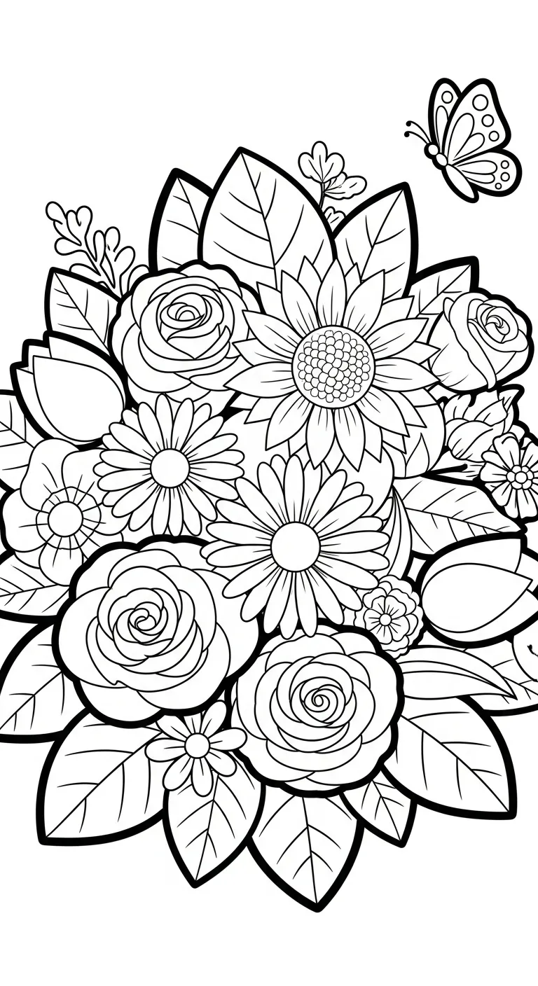 in hình tô màu Bó Hoa cho bé 6 tuổi