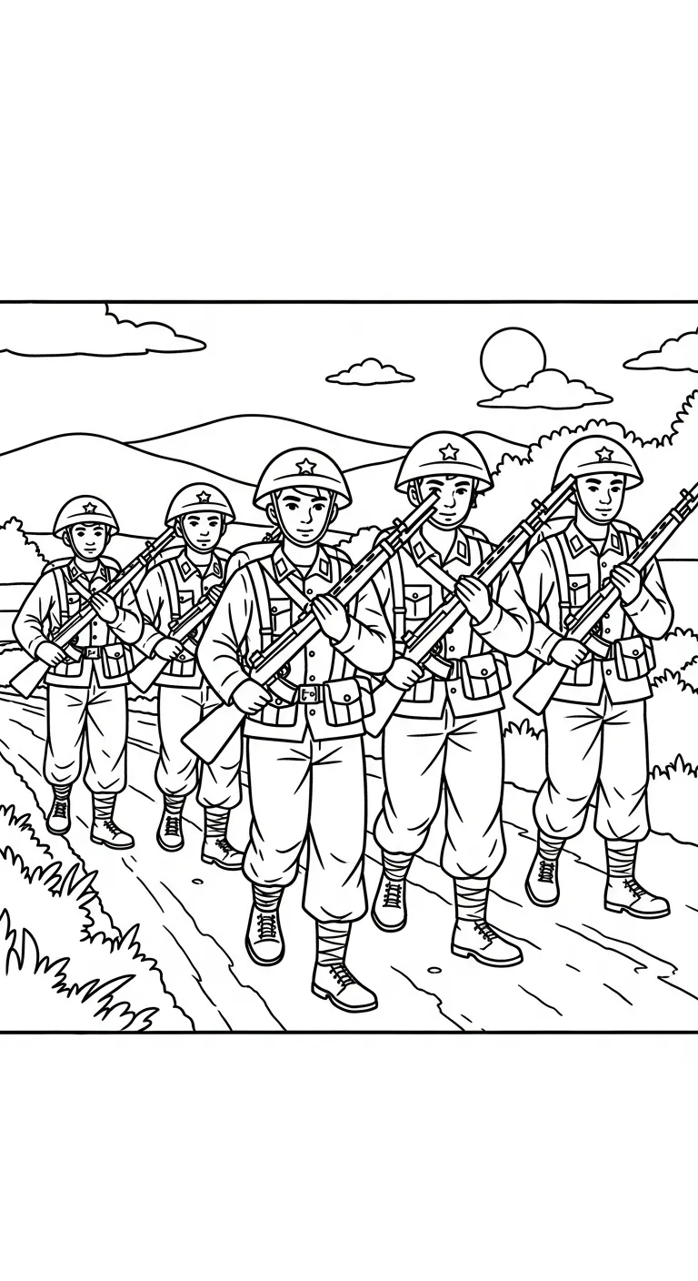 tranh tô màu Tranh Tô Màu Chú Bộ Đội cho bé 4 tuổi