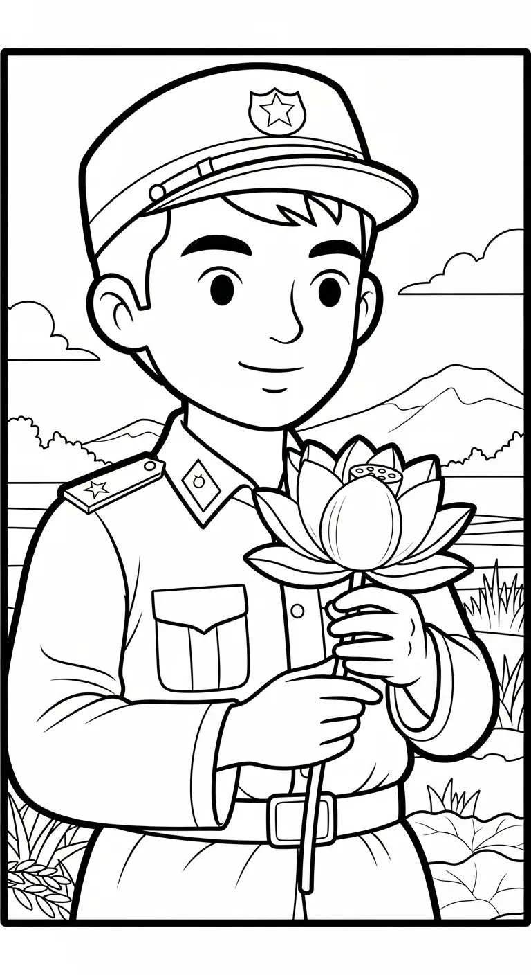 file pdf tranh tô màu Tranh Tô Màu Chú Bộ Đội cho bé