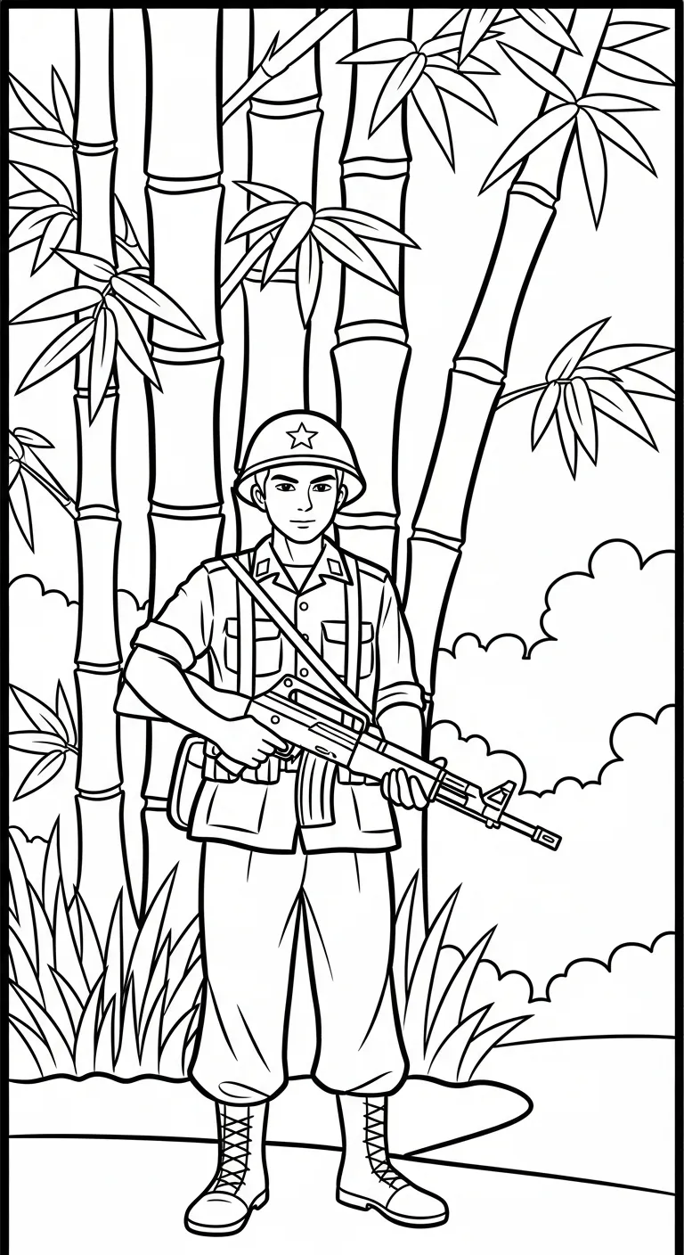 in tranh tô màu Tranh Tô Màu Chú Bộ Đội cho bé 7 tuổi
