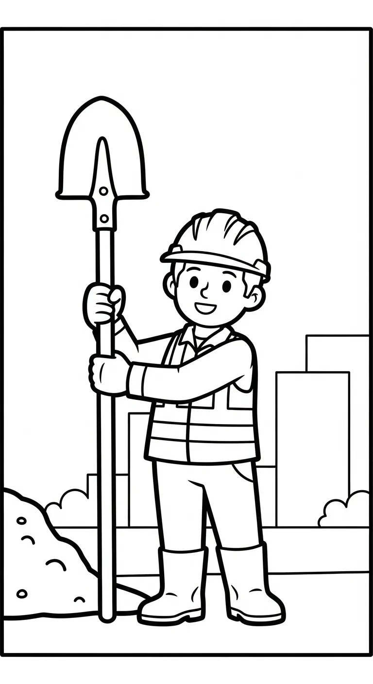 tranh tô màu Tranh Tô Màu Chú Công Nhân Xây Dựng cho bé đơn giản