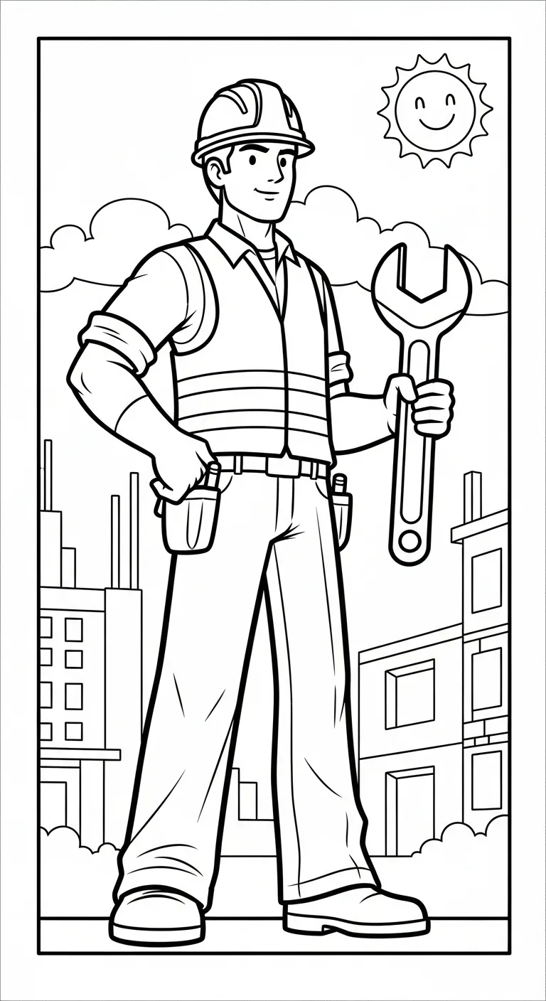 hình tô màu Tranh Tô Màu Chú Công Nhân Xây Dựng miễn phí