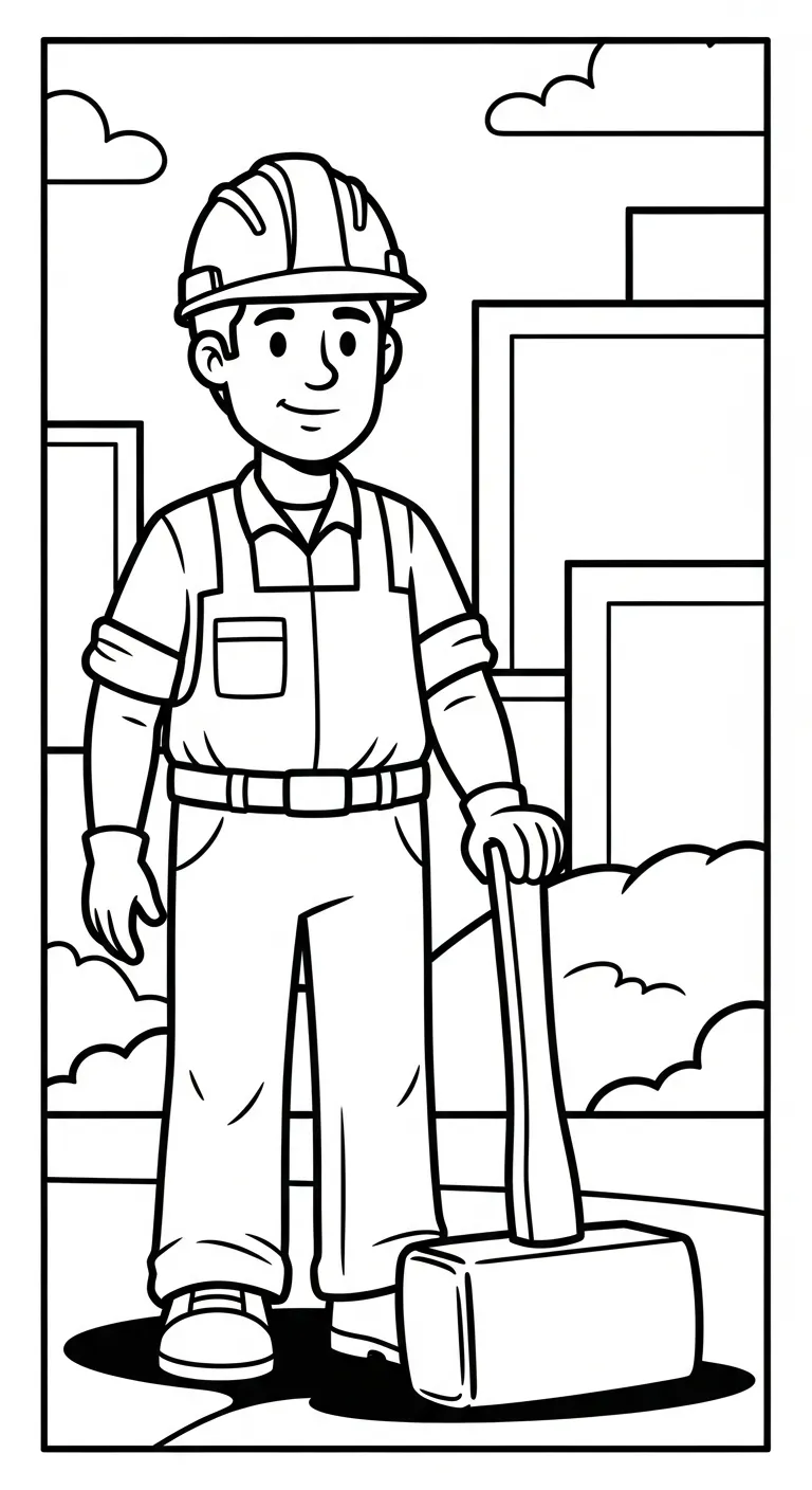 tranh tô màu Tranh Tô Màu Chú Công Nhân Xây Dựng miễn phí 1