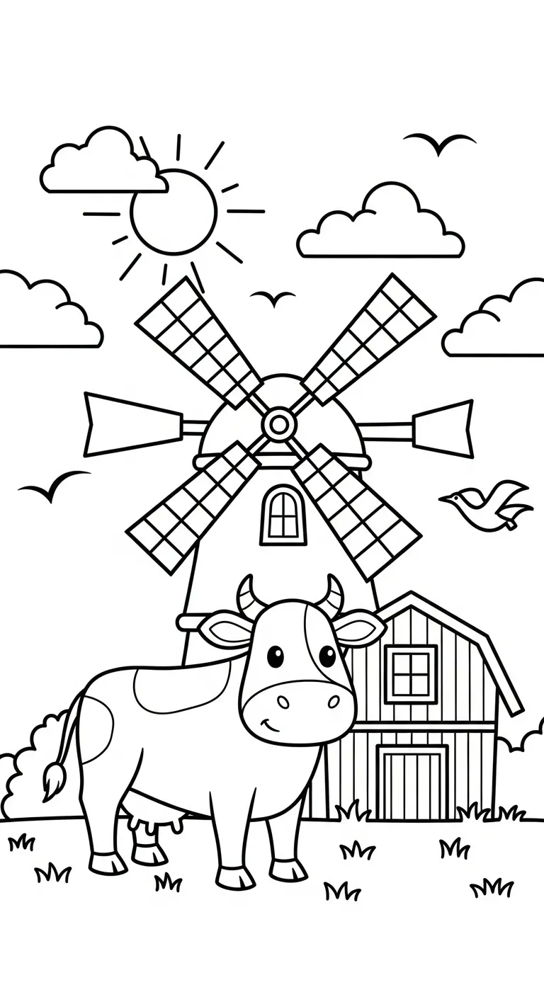 file pdf hình tô màu Con Bò cho bé