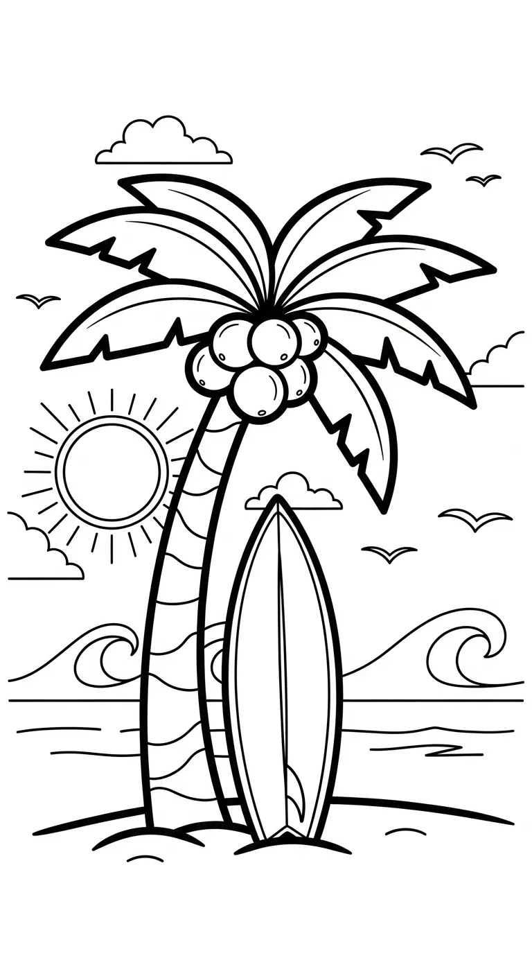 hình tô màu Dừa cho bé 4 tuổi
