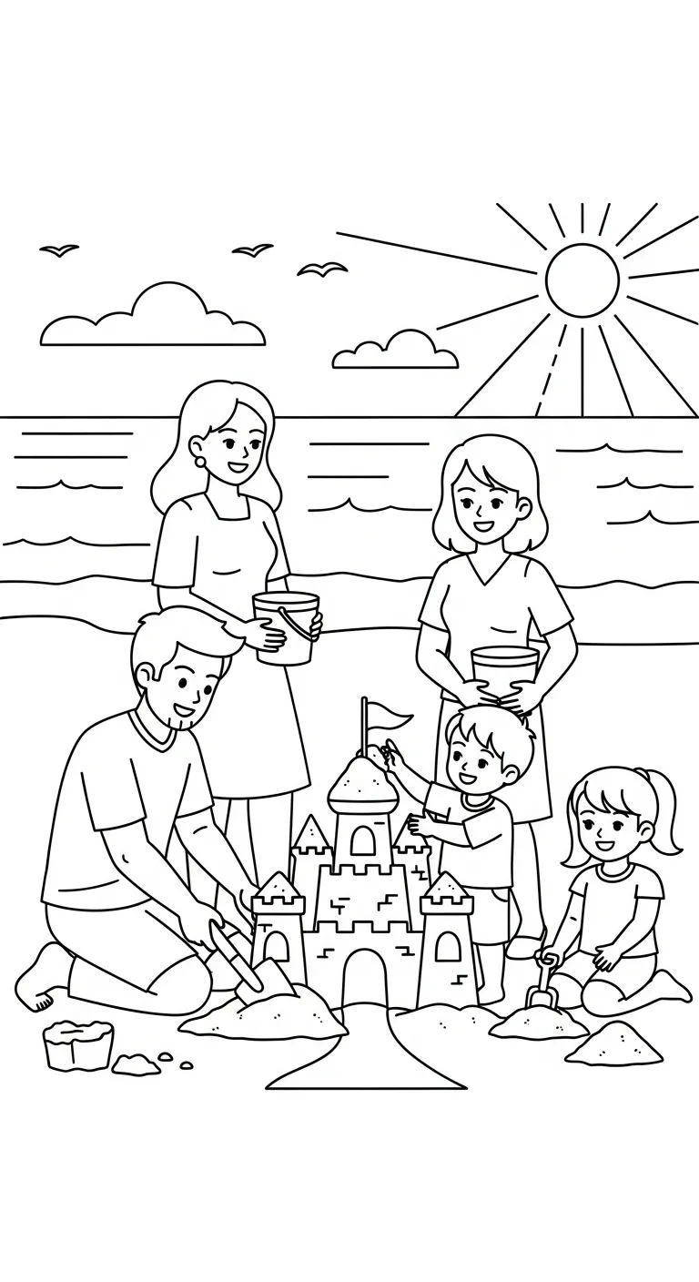 in tranh tô màu Gia Đình cho bé 3 tuổi