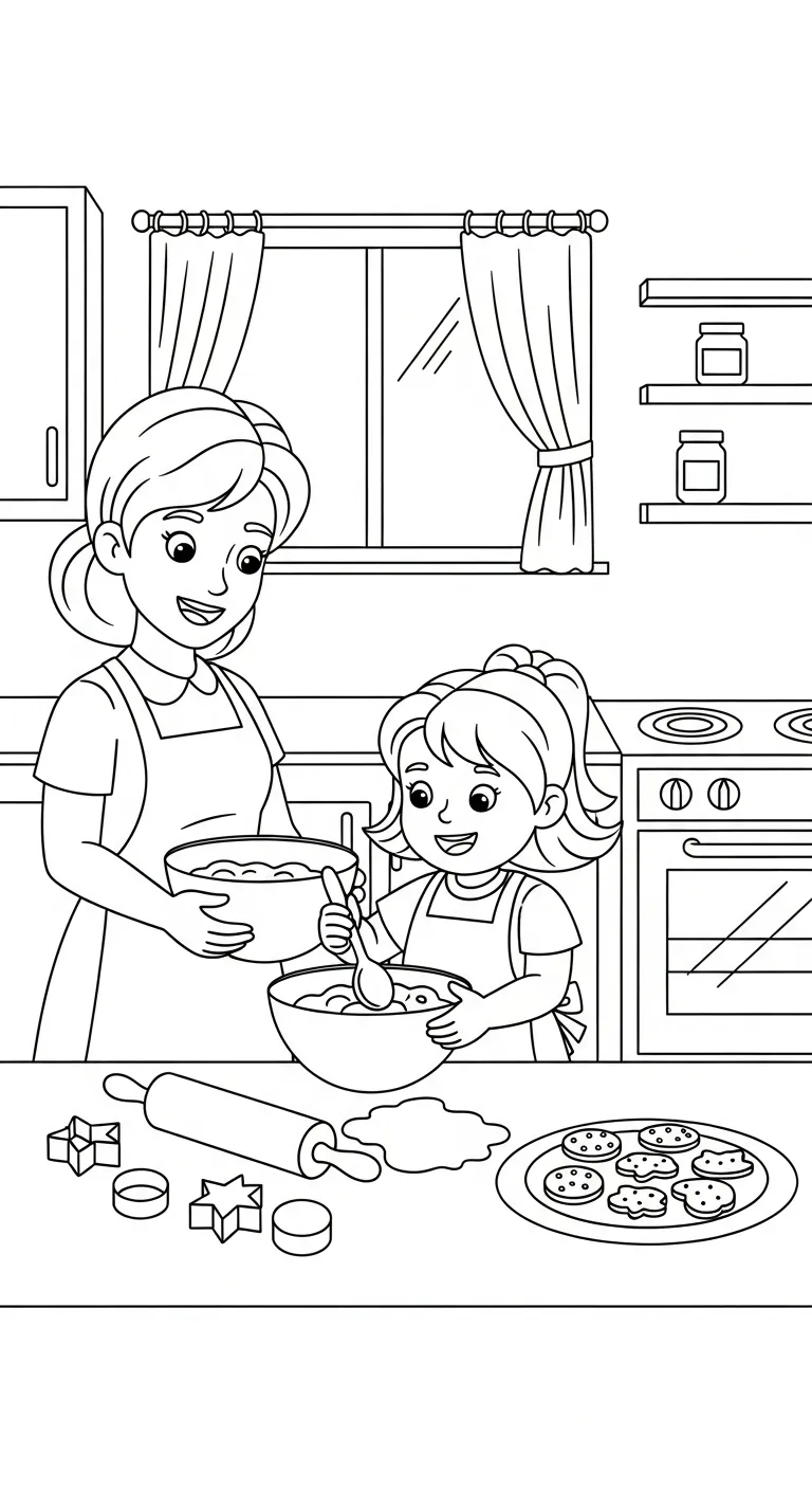 in tranh tô màu Gia Đình khổ A4