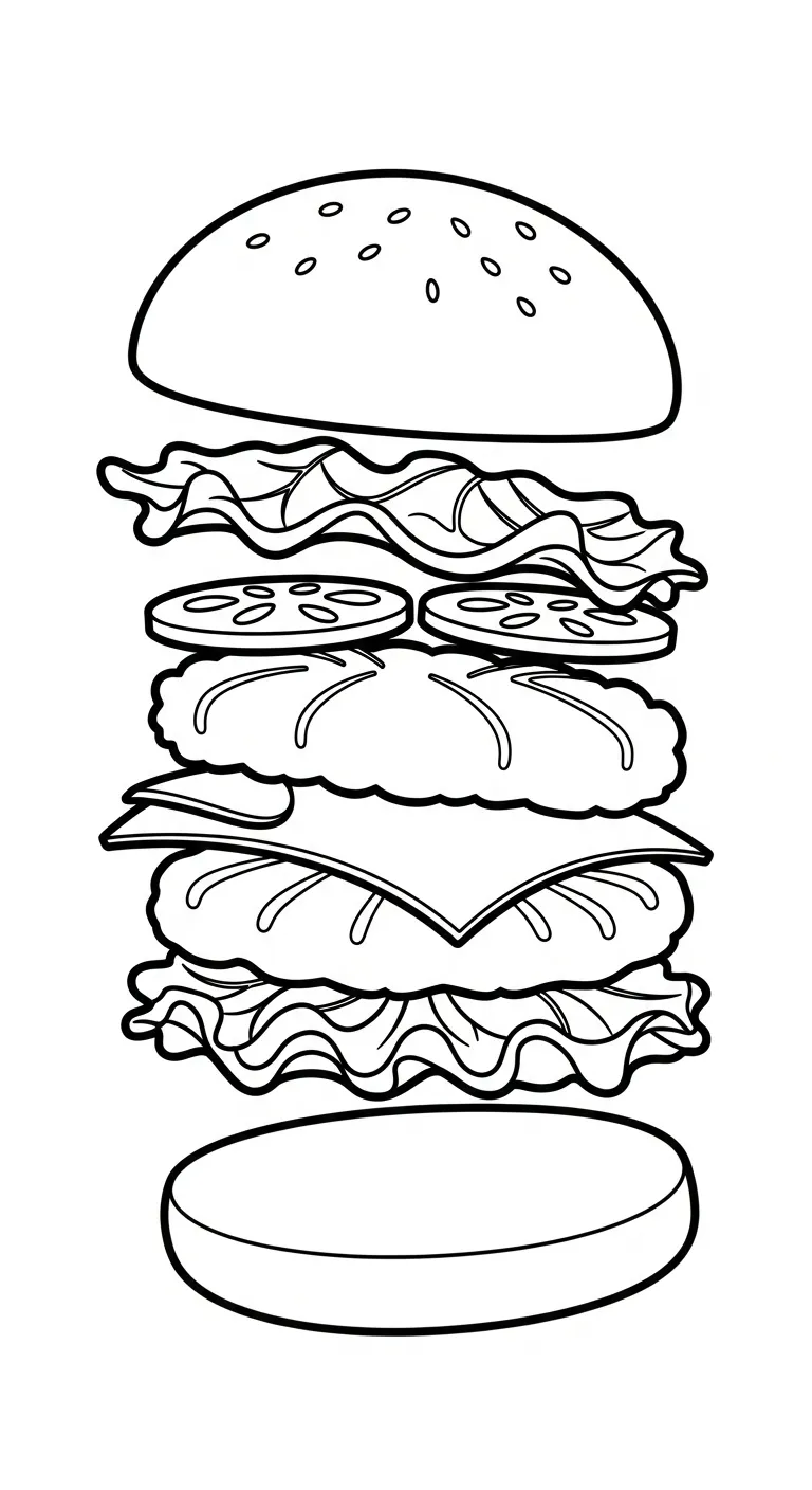 in hình tô màu Hamburger cho bé 5 tuổi