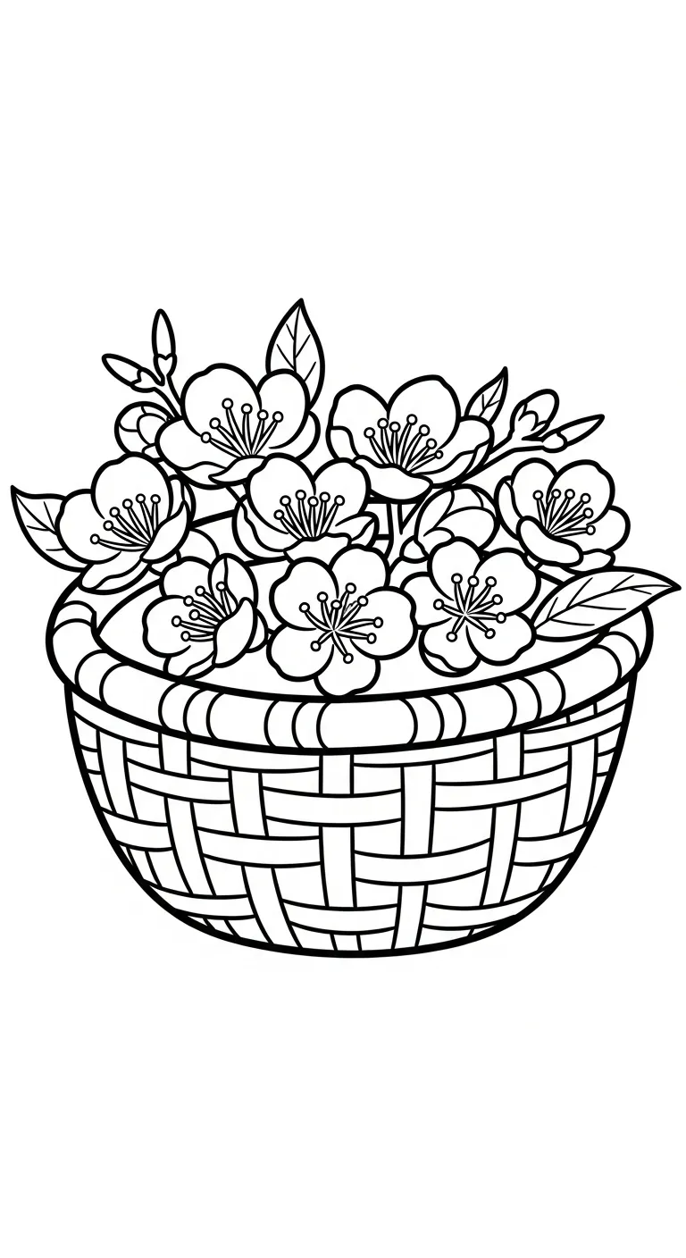 hình tô màu Hoa Đào cho bé 7-8 tuổi