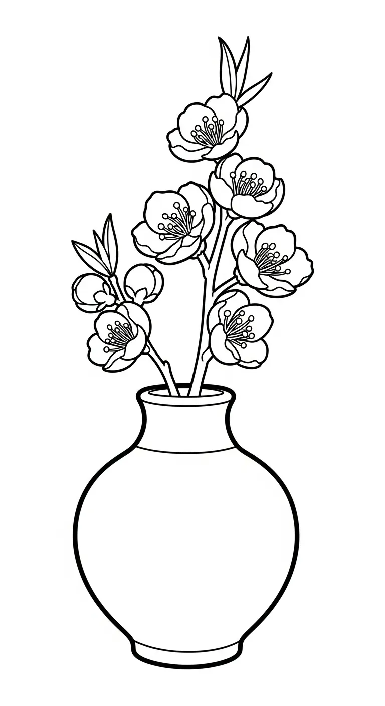 in tranh tô màu Hoa Đào cho bé 5 tuổi