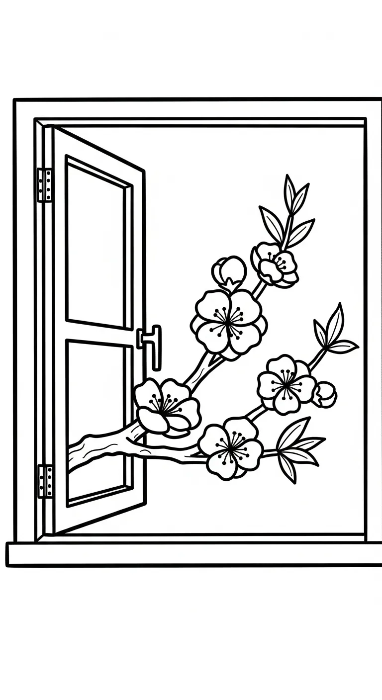 in hình tô màu Hoa Đào cho bé 6 tuổi 1