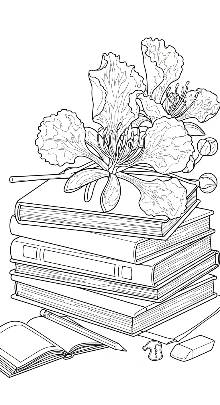 in hình tô màu Hoa Phượng khổ A4