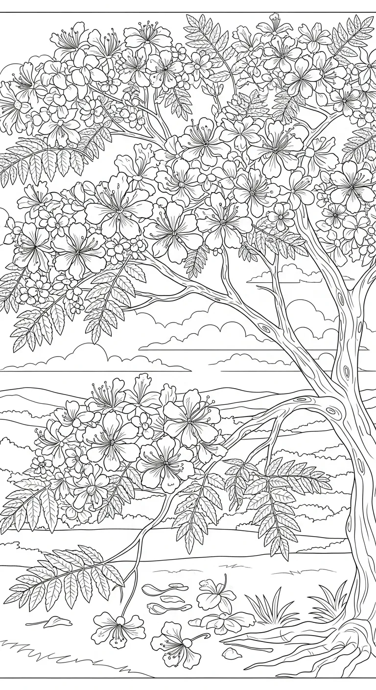 hình tô màu Hoa Phượng cho bé 6 tuổi