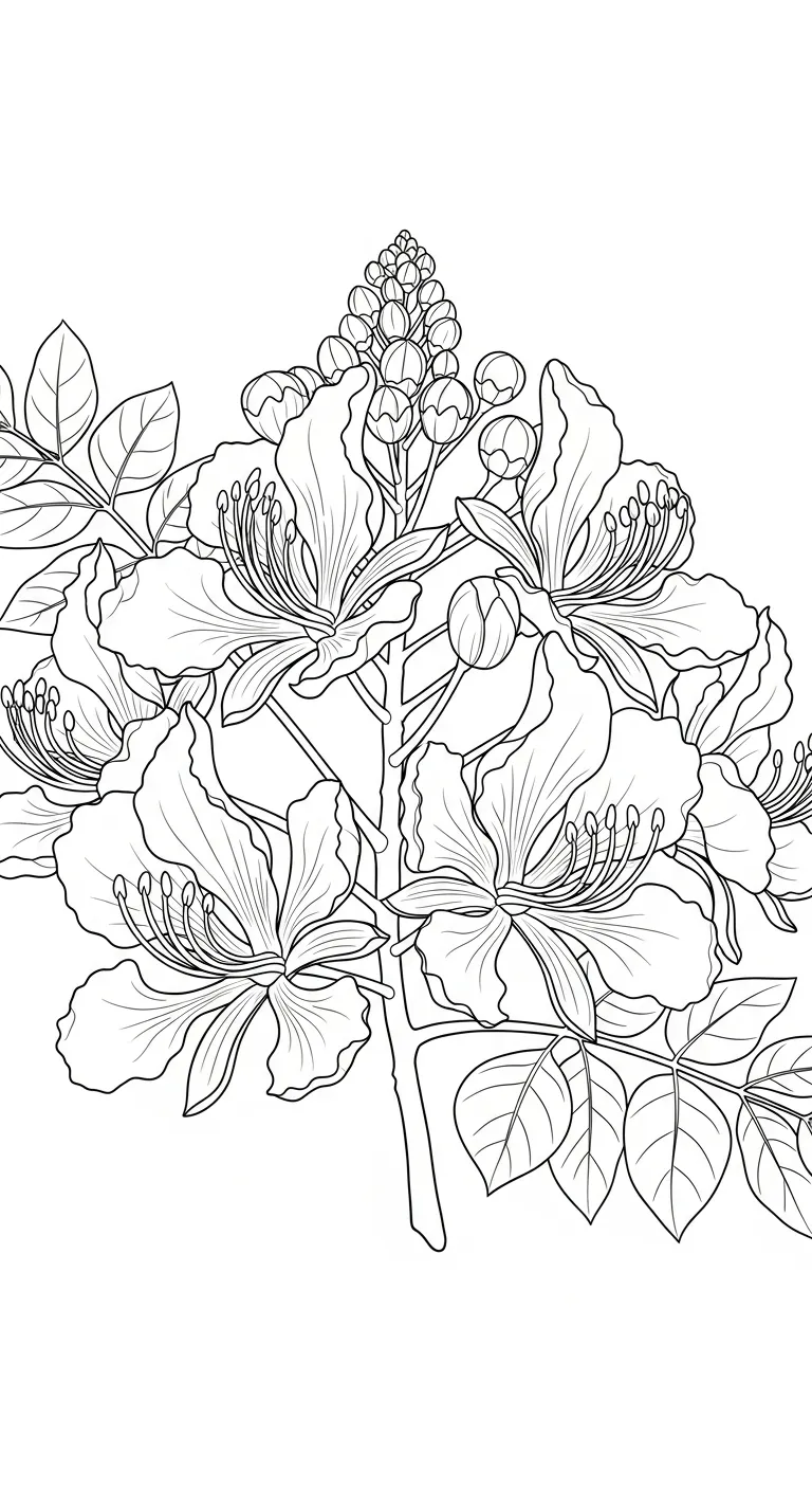 in tranh tô màu Hoa Phượng cho bé 7 tuổi