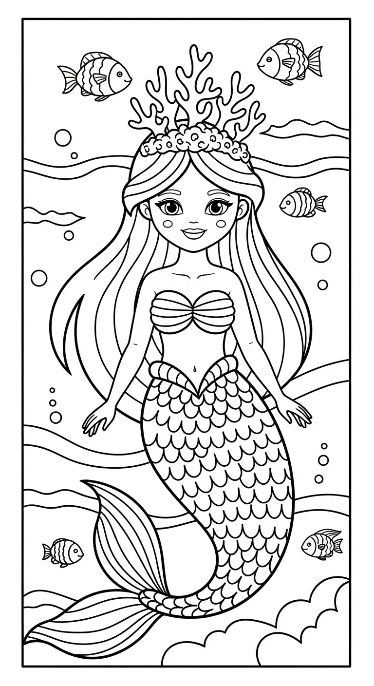 file pdf tranh tô màu Tranh Tô Màu Tiên Cá cho bé