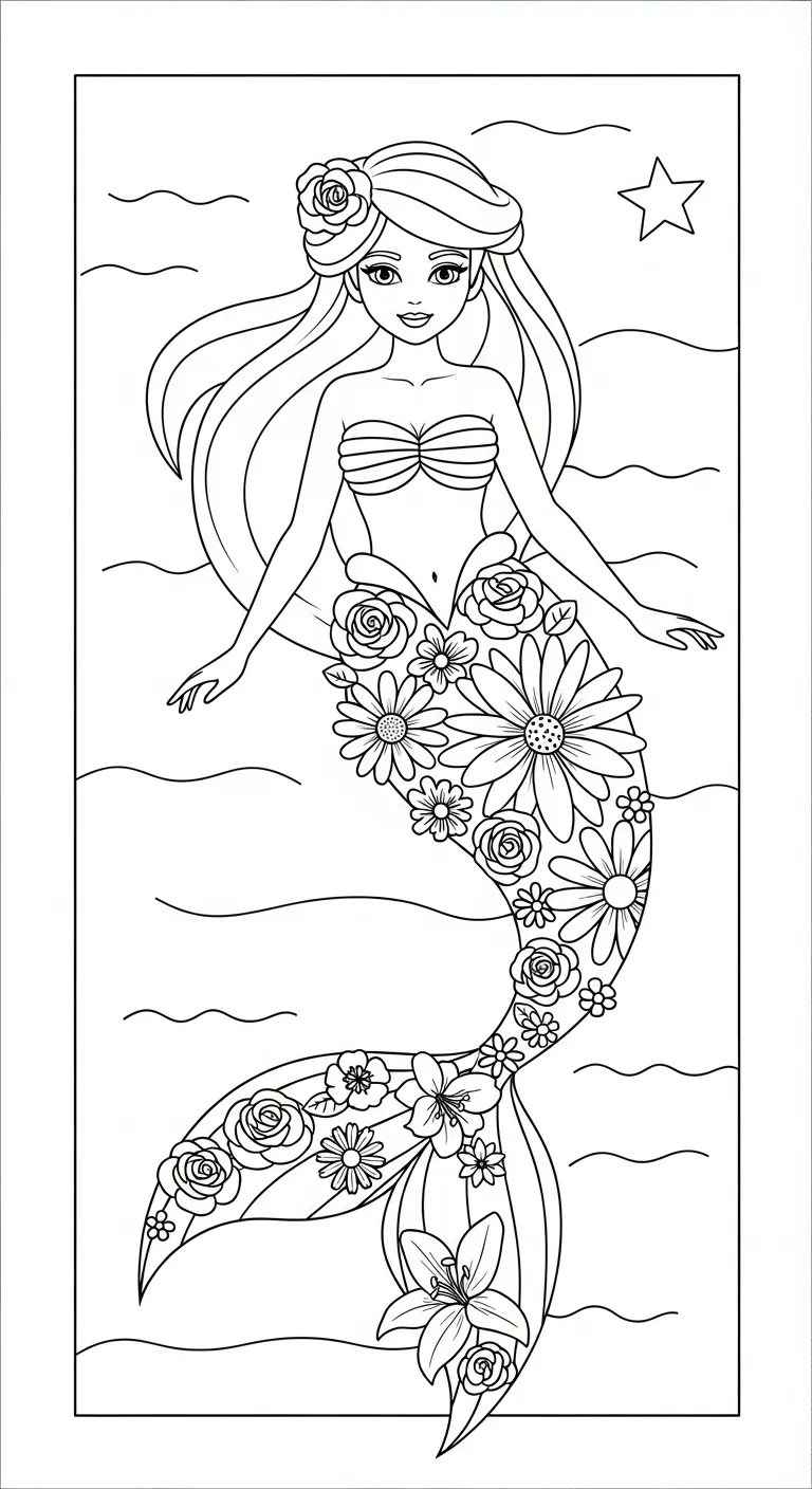 tải tranh tô màu Tranh Tô Màu Tiên Cá cho bé 7 tuổi