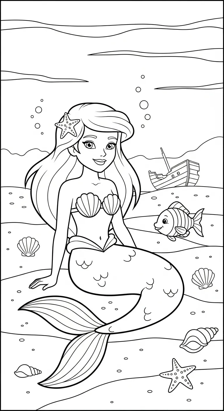 tranh tô màu Tranh Tô Màu Tiên Cá cho bé 4 tuổi 1