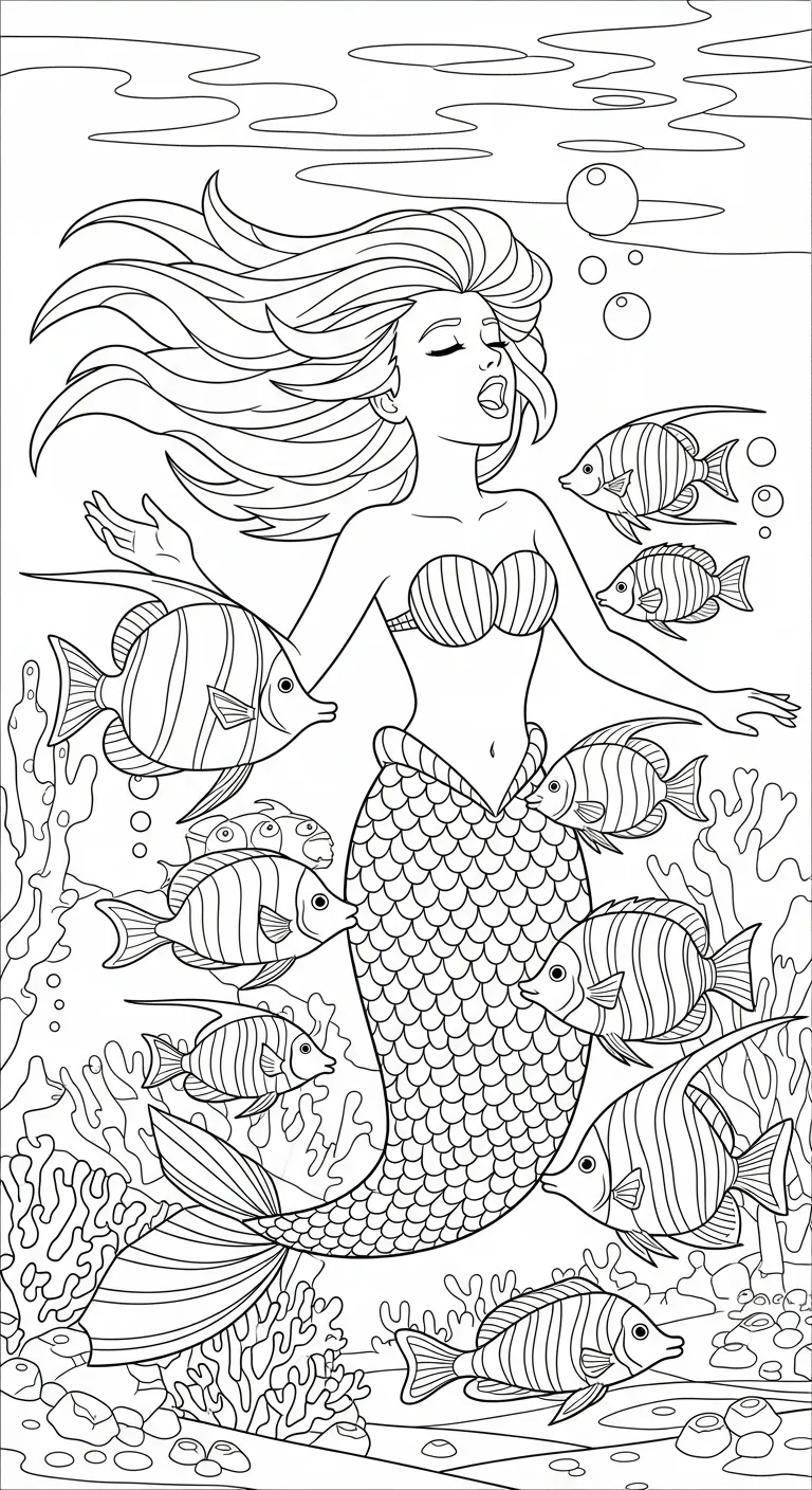 file tranh tô màu Tranh Tô Màu Tiên Cá cho bé in