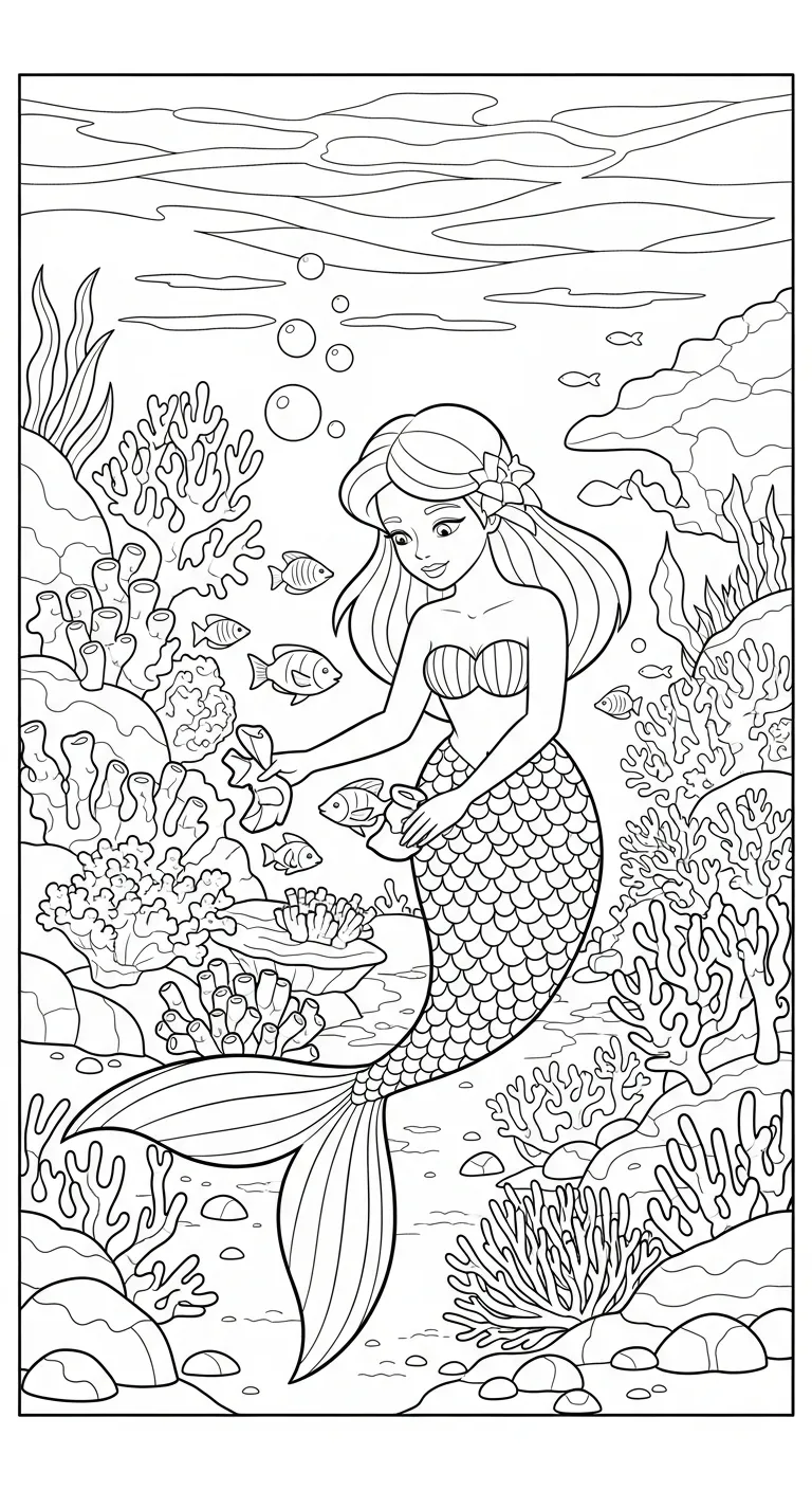 hình tô màu Tranh Tô Màu Tiên Cá cho bé 5 tuổi