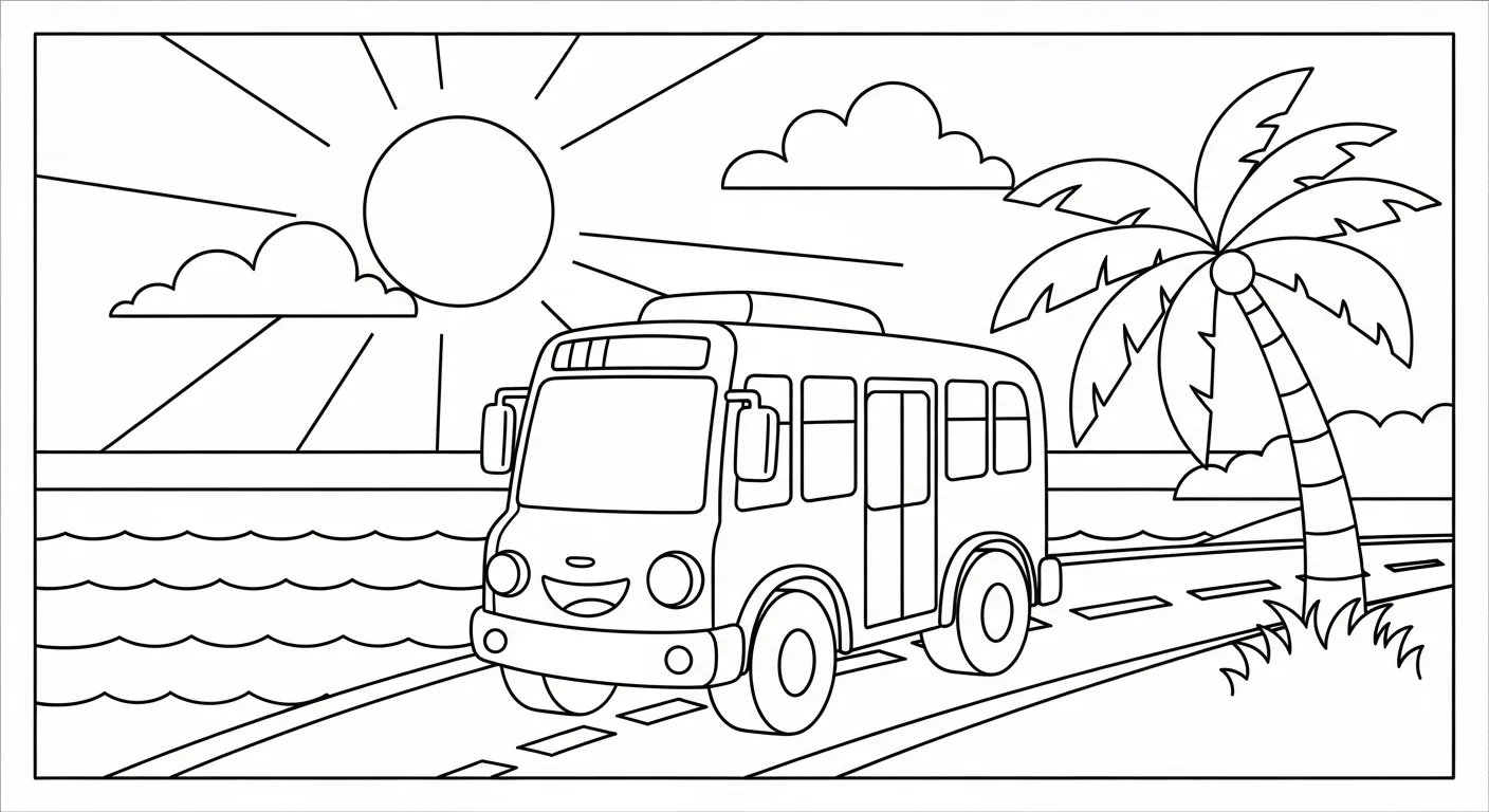 in tranh tô màu Tranh Tô Màu Xe Buýt cho bé 5 tuổi