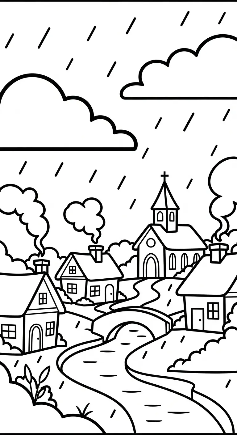 file pdf hình tô màu Trời Mưa cho bé