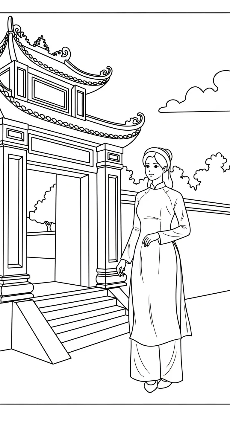 tranh tô màu Áo Dài cho bé 5 tuổi