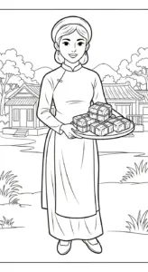 tranh tô màu Áo Dài cho bé 7-8 tuổi