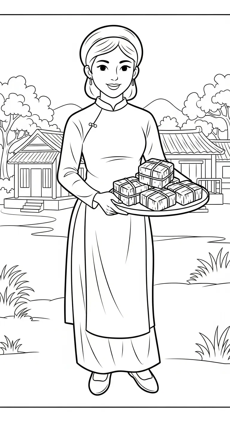 tranh tô màu Áo Dài cho bé 7-8 tuổi