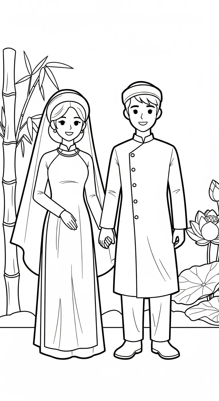 in hình tô màu Áo Dài cho bé 8 tuổi