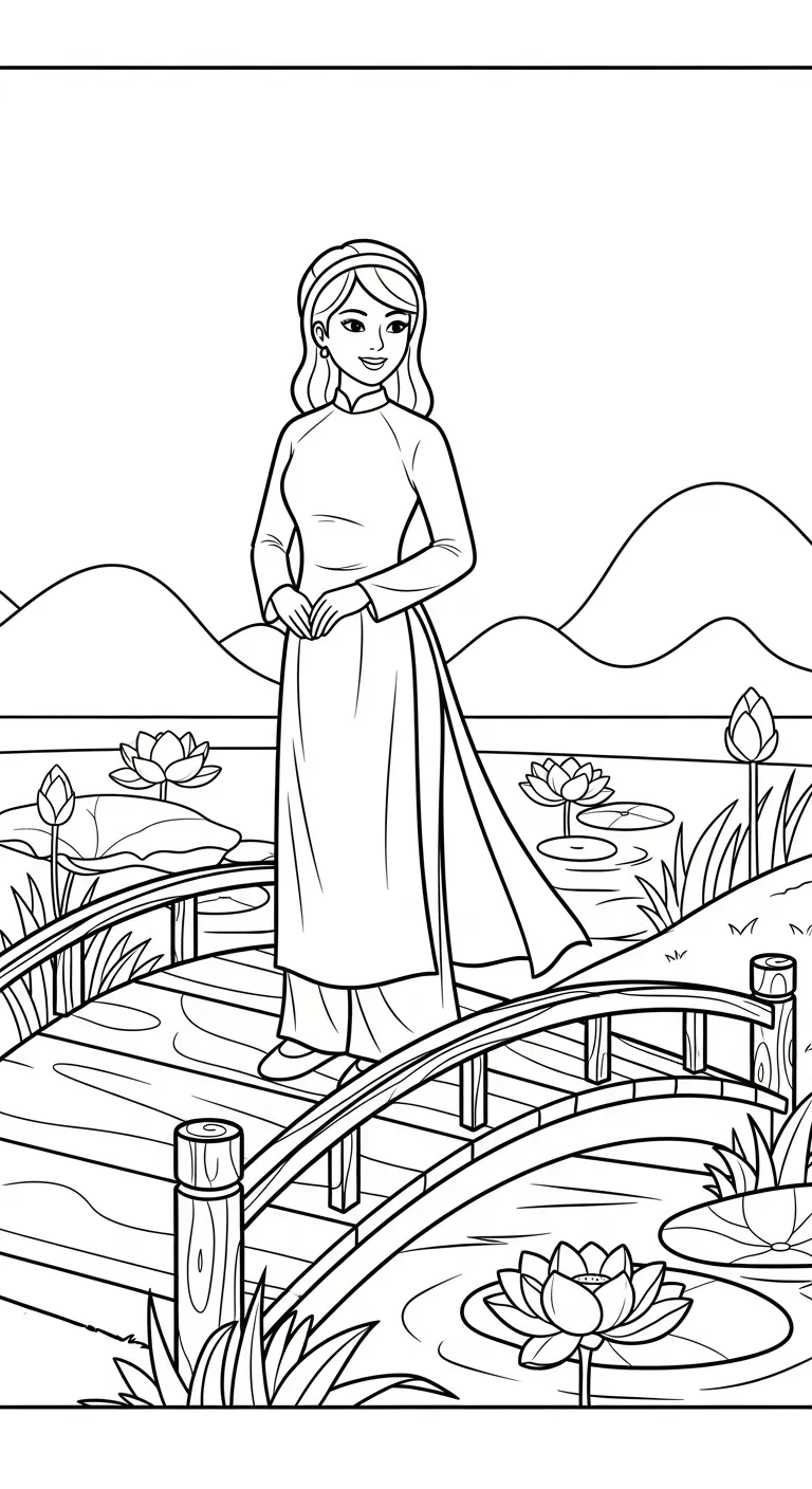 hình tô màu Áo Dài cho bé 5 tuổi miễn phí