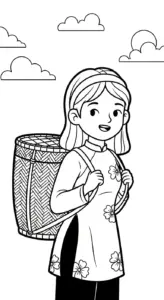 hình tô màu Áo Dài cho bé 7 tuổi