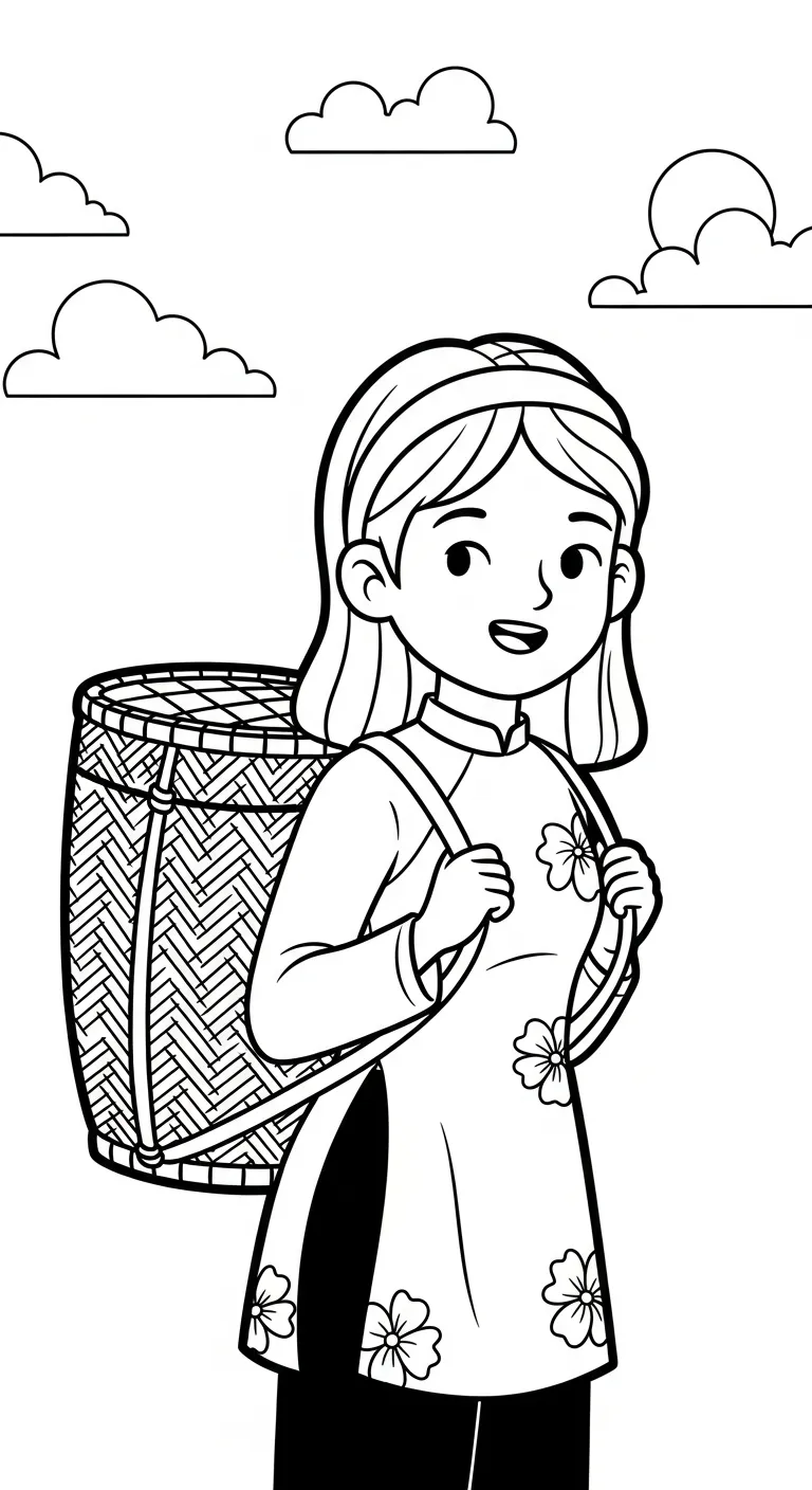 hình tô màu Áo Dài cho bé 7 tuổi