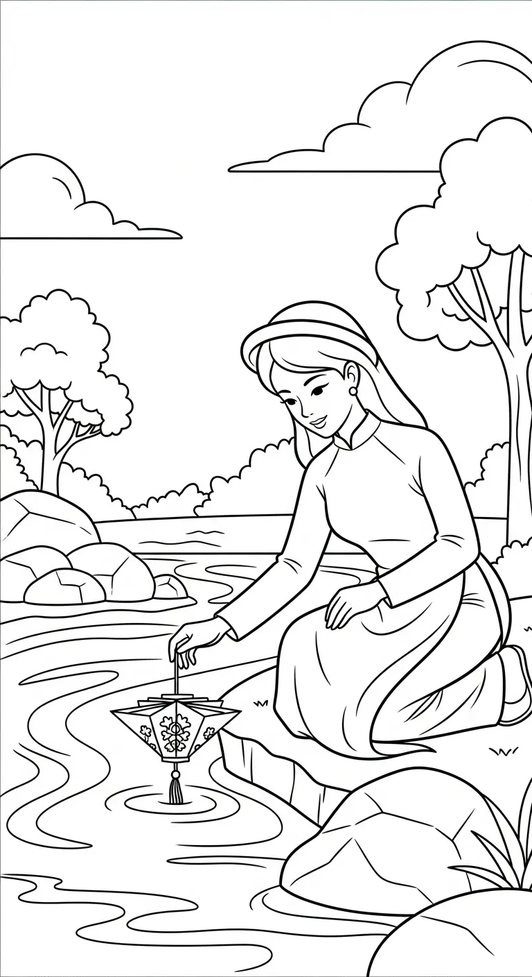 in tranh tô màu Áo Dài miễn phí