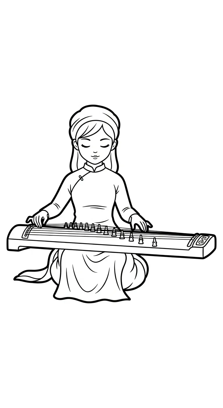 hình tô màu Áo Dài cho bé đơn giản