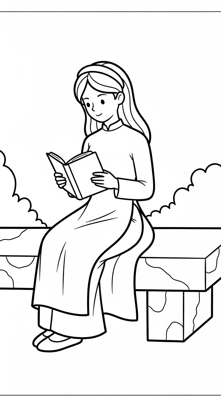 hình tô màu Áo Dài cho bé 8 tuổi